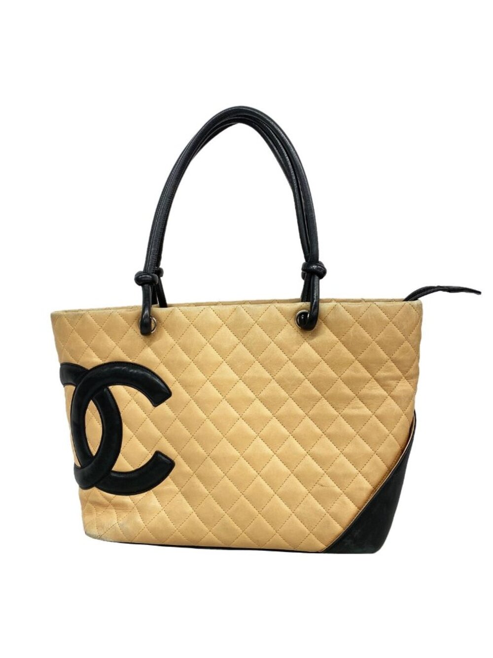 Chanel Tote Bag Cambon Lambskin Brown Black Silver